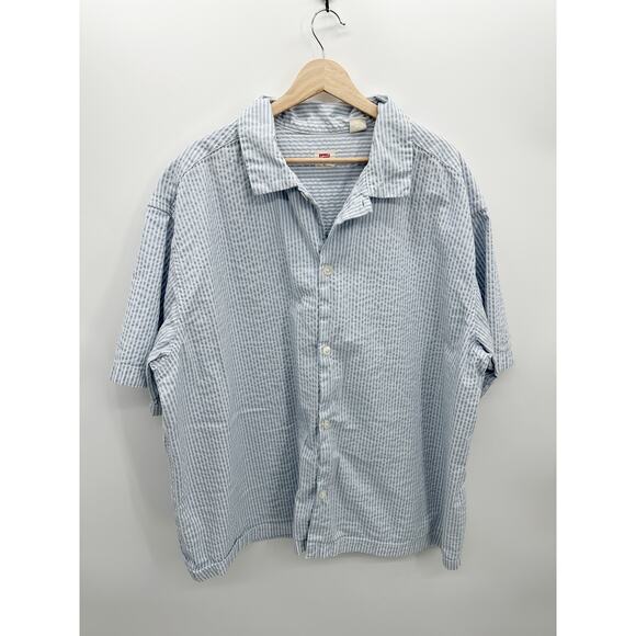 Levi's Button Down Shirt Men XL Blue Striped Slouchy Oversized Cotton Crinkle - Picture 1 of 8
